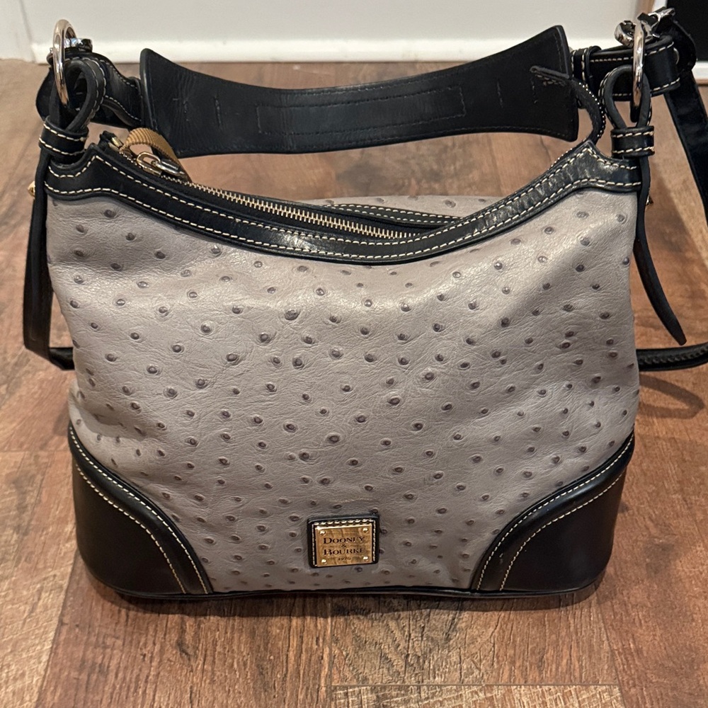 DOONEY AND BURKE GREY & BLACK OSTRICH HOBO
